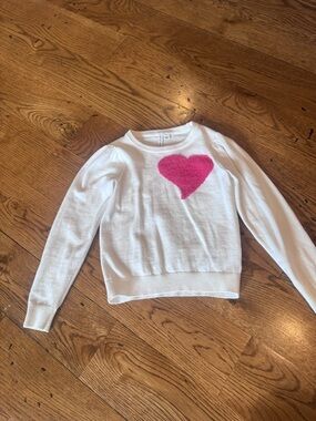 Janie and Jack White Knit Sweater with Fuzzy Pink Heart